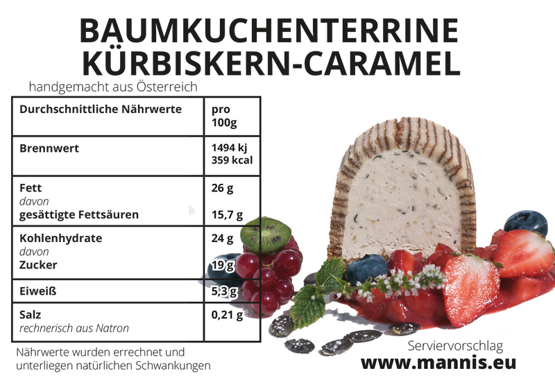 Nährwertangaben Baumkuchenterrine Kürbiskern-Caramel